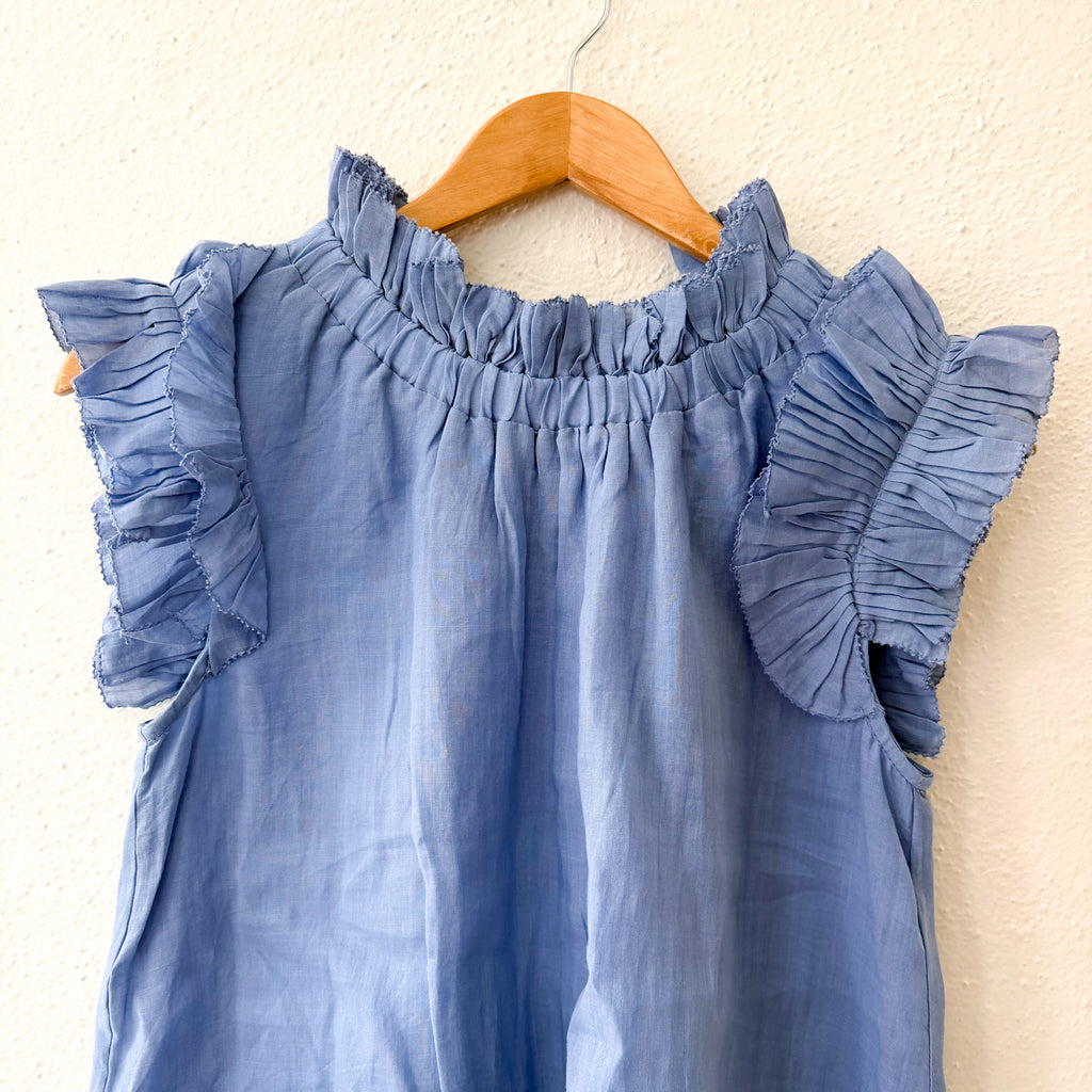 Sea New York Ramie Mock Neck Ruffle Sleeveless Top in Carolina Blue | XXS