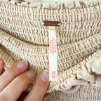 Free People Tan Lush Life Linen Smocked Strapless Dress in Bleached Sand | XS