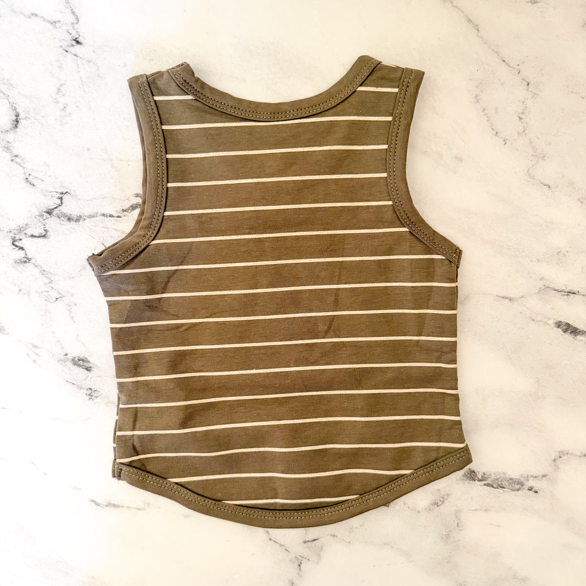 Unbranded Olive Green Cream Stripe Tank Top + Drawstring Shorts Matching Set | 6-12m