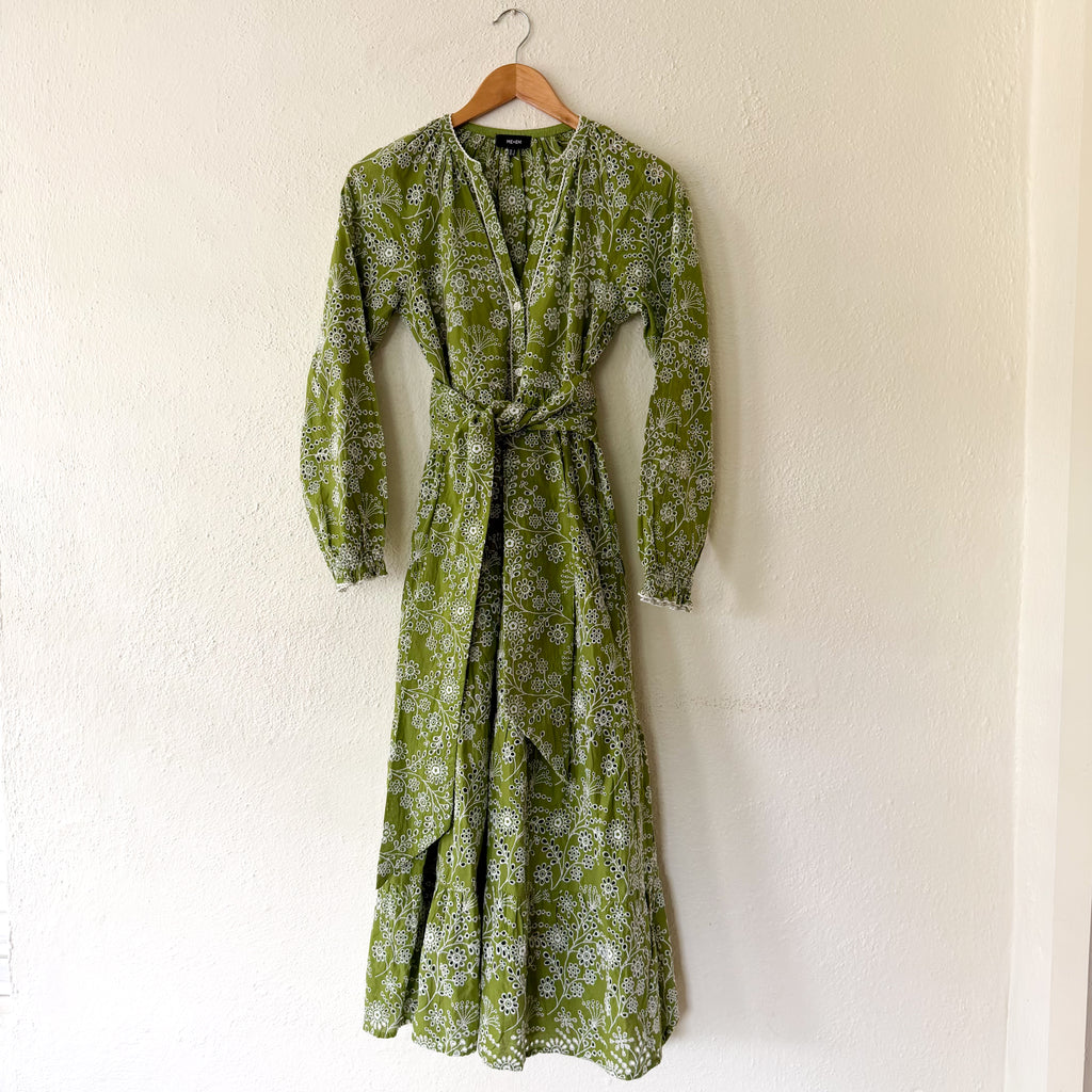 ME+EM Bespoke Contrast Green Broderie Long Sleeve Midi Dress | 0