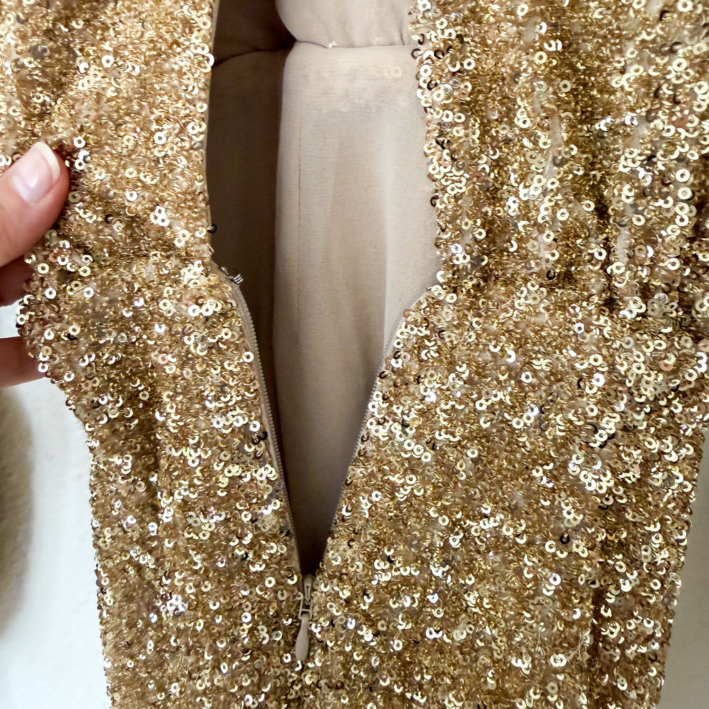 & Other Stories Wrap-Effect Gold Sequin Dolman Sleeve Mini Dress | 0/EUR 32