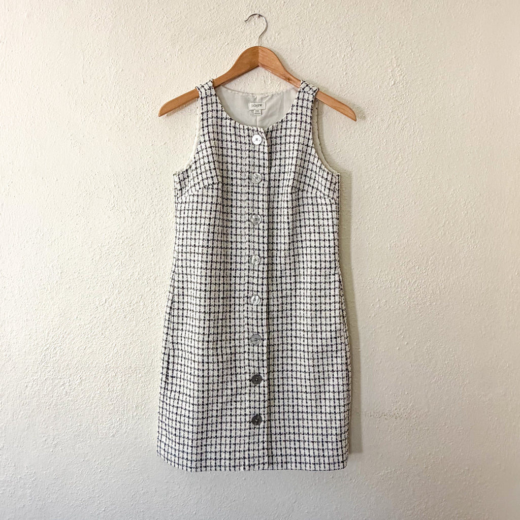 J.Crew Tweed Button-Front Sleeveless Shift Mini Dress in Black & White | 00