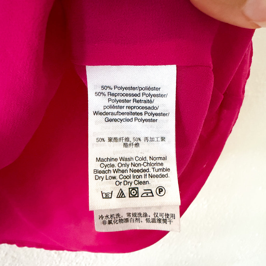 DKNY Sleeveless Ruffle Silky Chiffon Blouse in Hot Pink | S