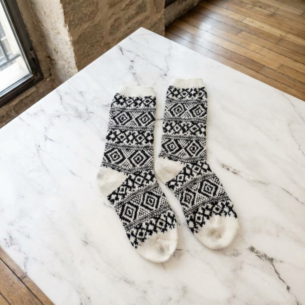 Unbranded Black White Fair Isle Cozy Crew Socks | OS
