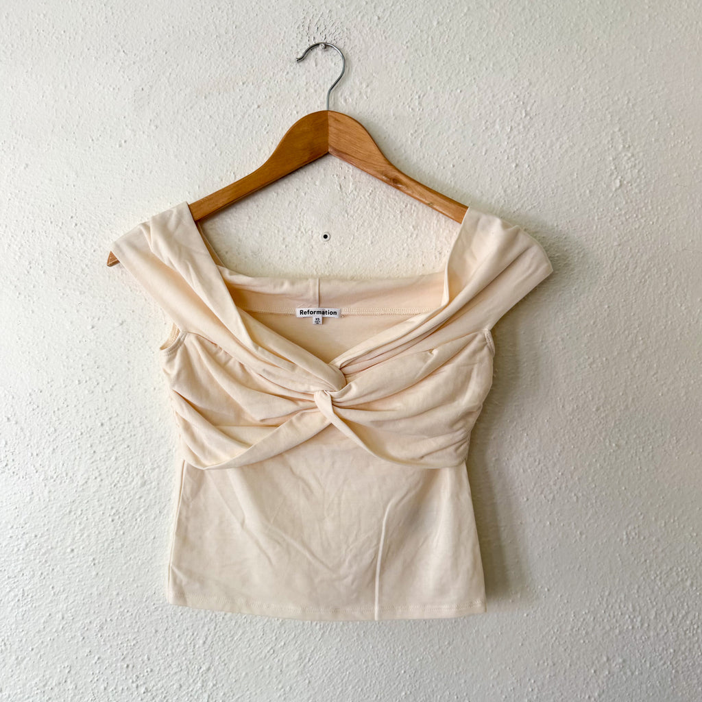 Reformation Ezlynn Off The Shoulder Knit Top in Cream, sz XS