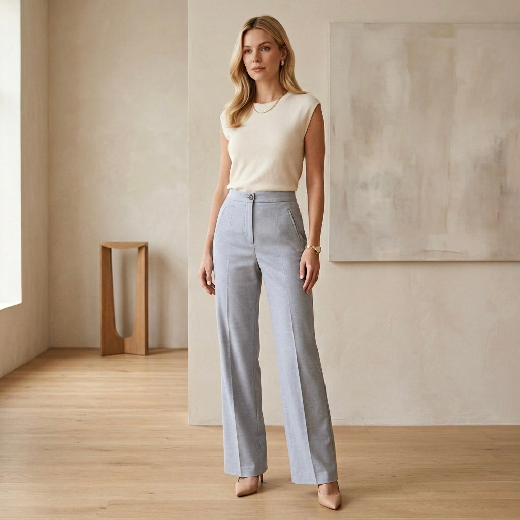 Sézane Martin High Rise Wide-Leg Wool Blend Trousers in Ice Blue | sz 2