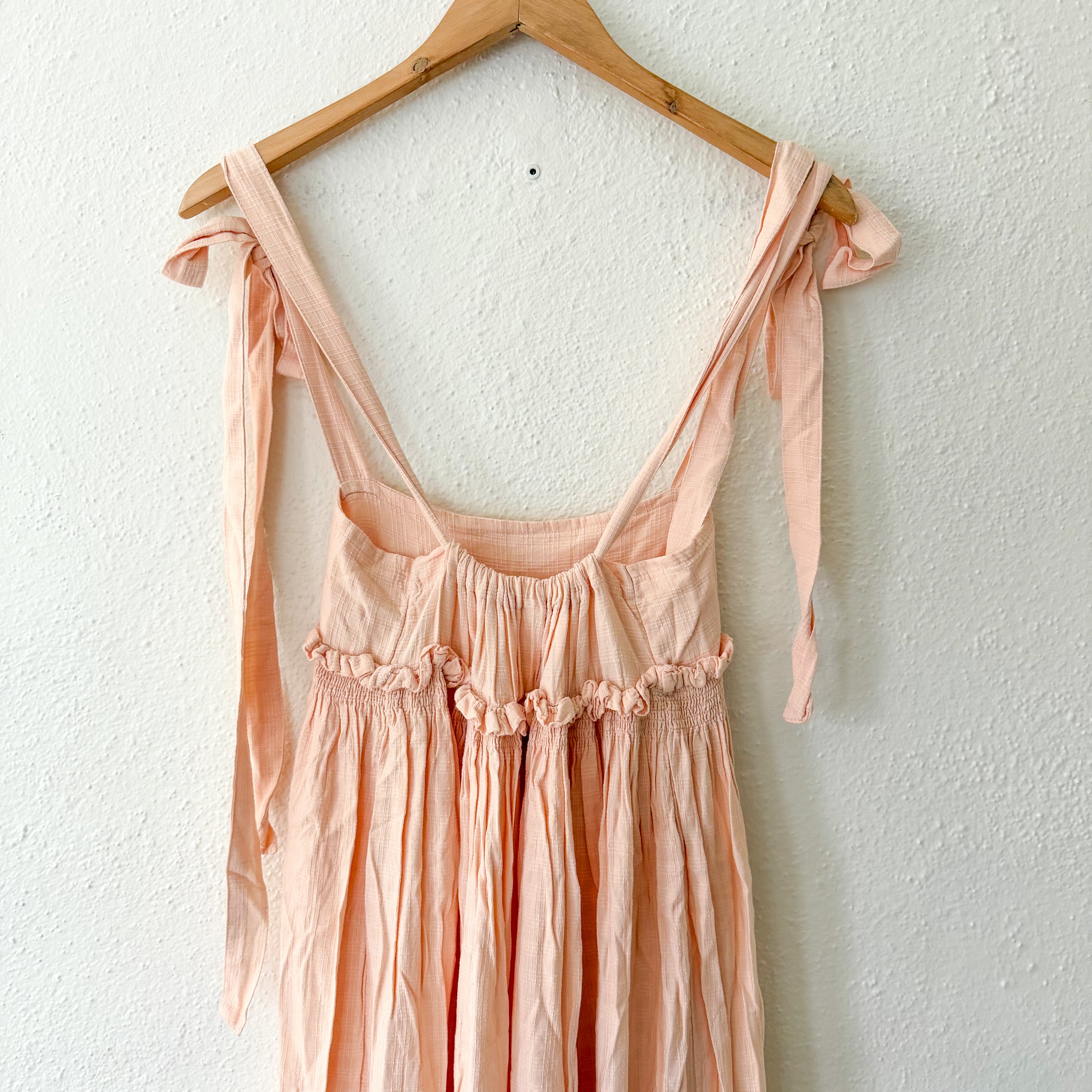 Free People Empire Waist Linen Blend Dress in Peach | XS