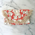 Anthropologie Beaded Embellished Orange Fringe Clutch