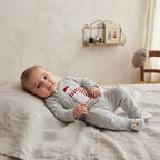 JoJo Maman Bébé Winter Penguin Appliqué Grey Stripe 2-Way Zip Footed Sleeper | 9-12m