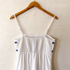 Pretty Garden White Summer Maxi Dress Blue Ric-Rac Trim | S