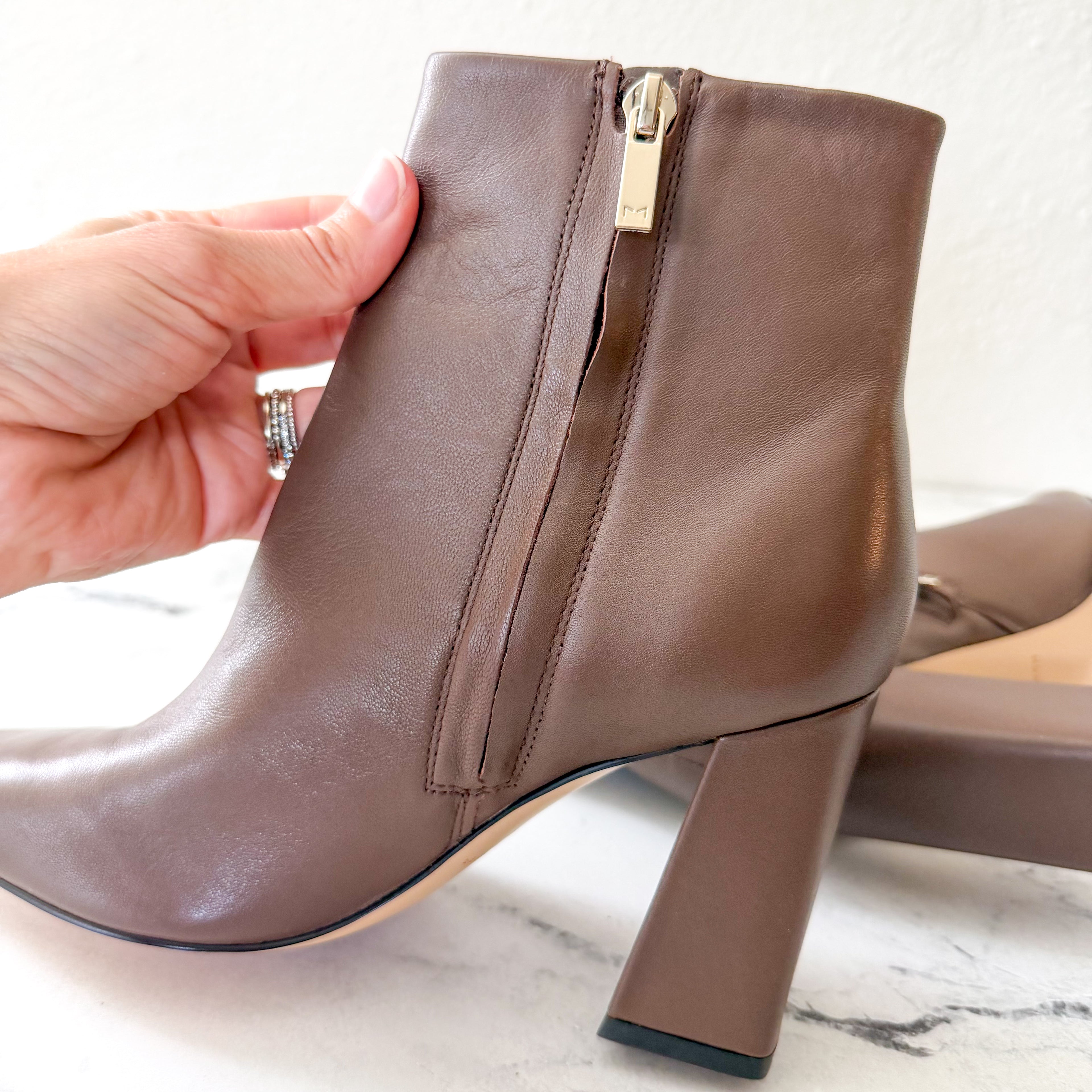 Marc Fisher LTD Yanara Pointed Toe Ankle Booties in Dark Brown | 6.5