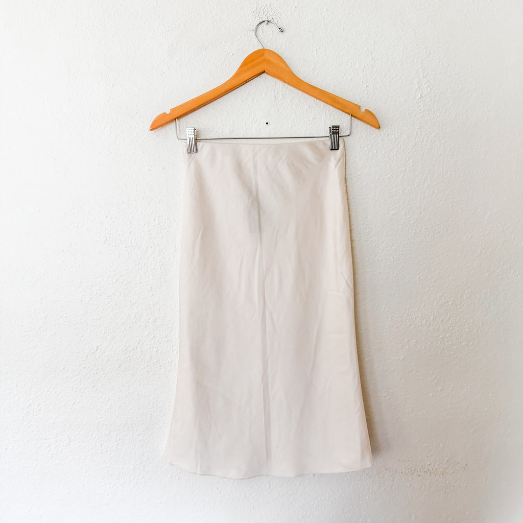 H&M Satin Midi Slip Skirt in Cream | XS