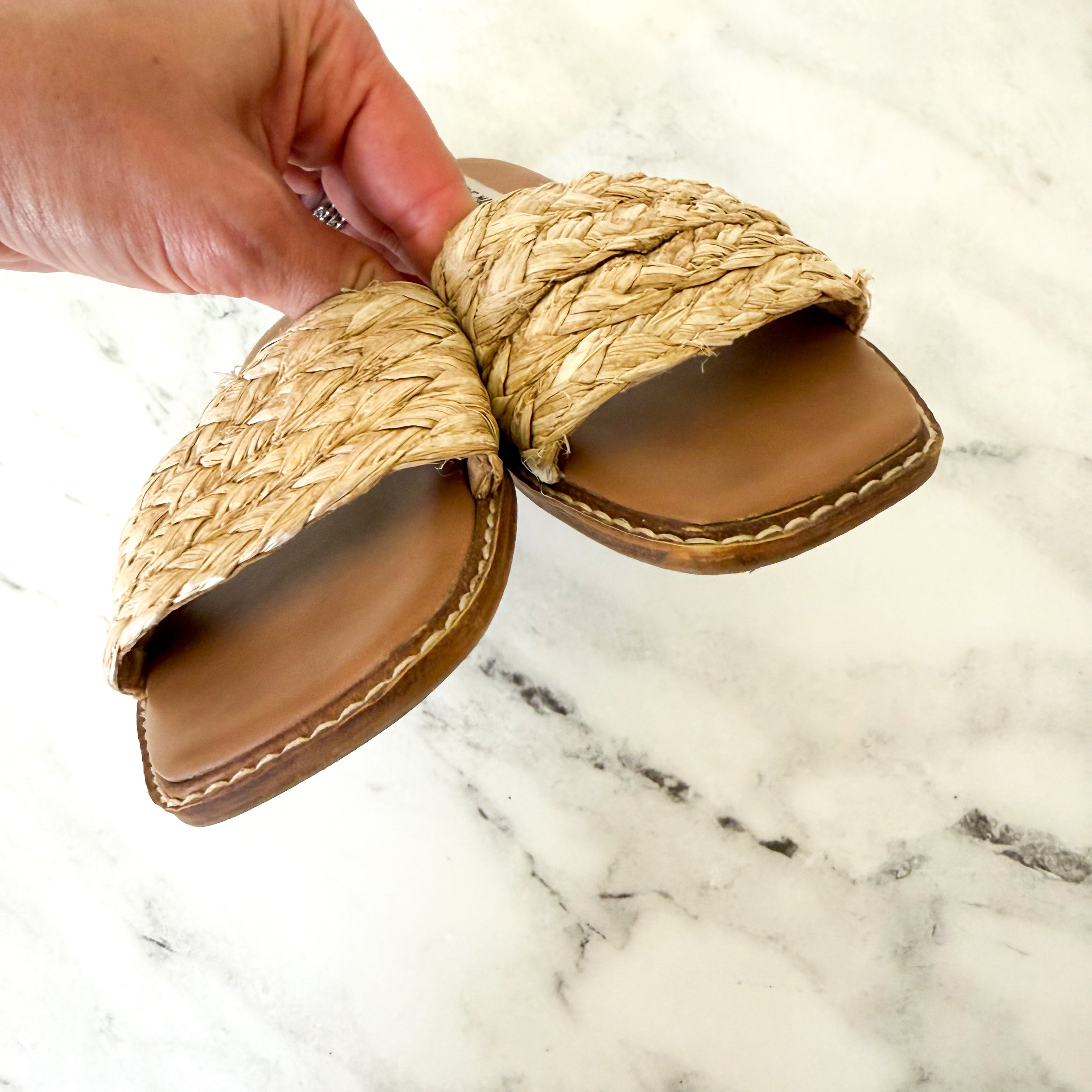 Steve Madden Sandra Raffia Slide Sandals in Natural | 6.5