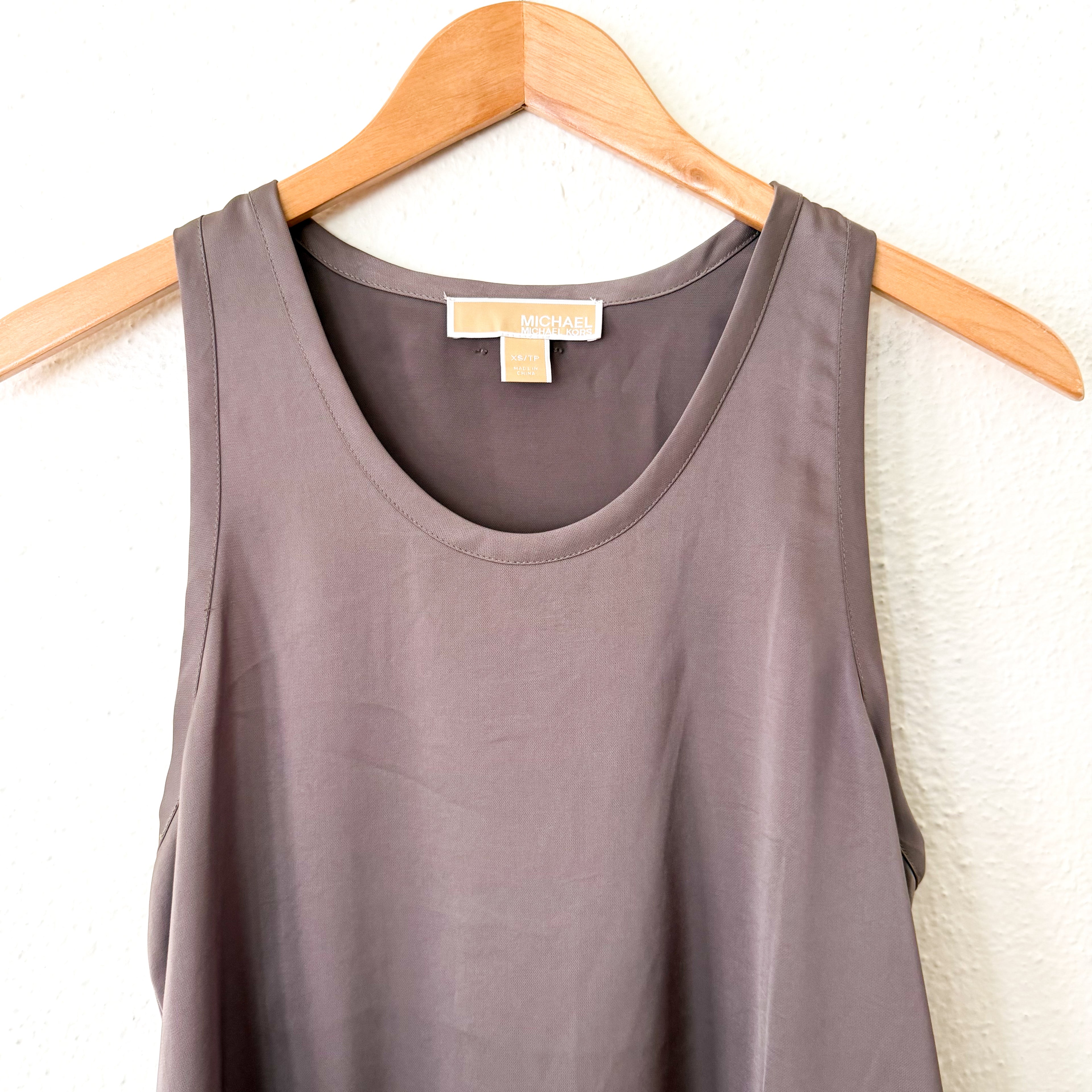 MICHAEL Michael Kors Satin Racerback Tank Top in Chestnut, sz XS