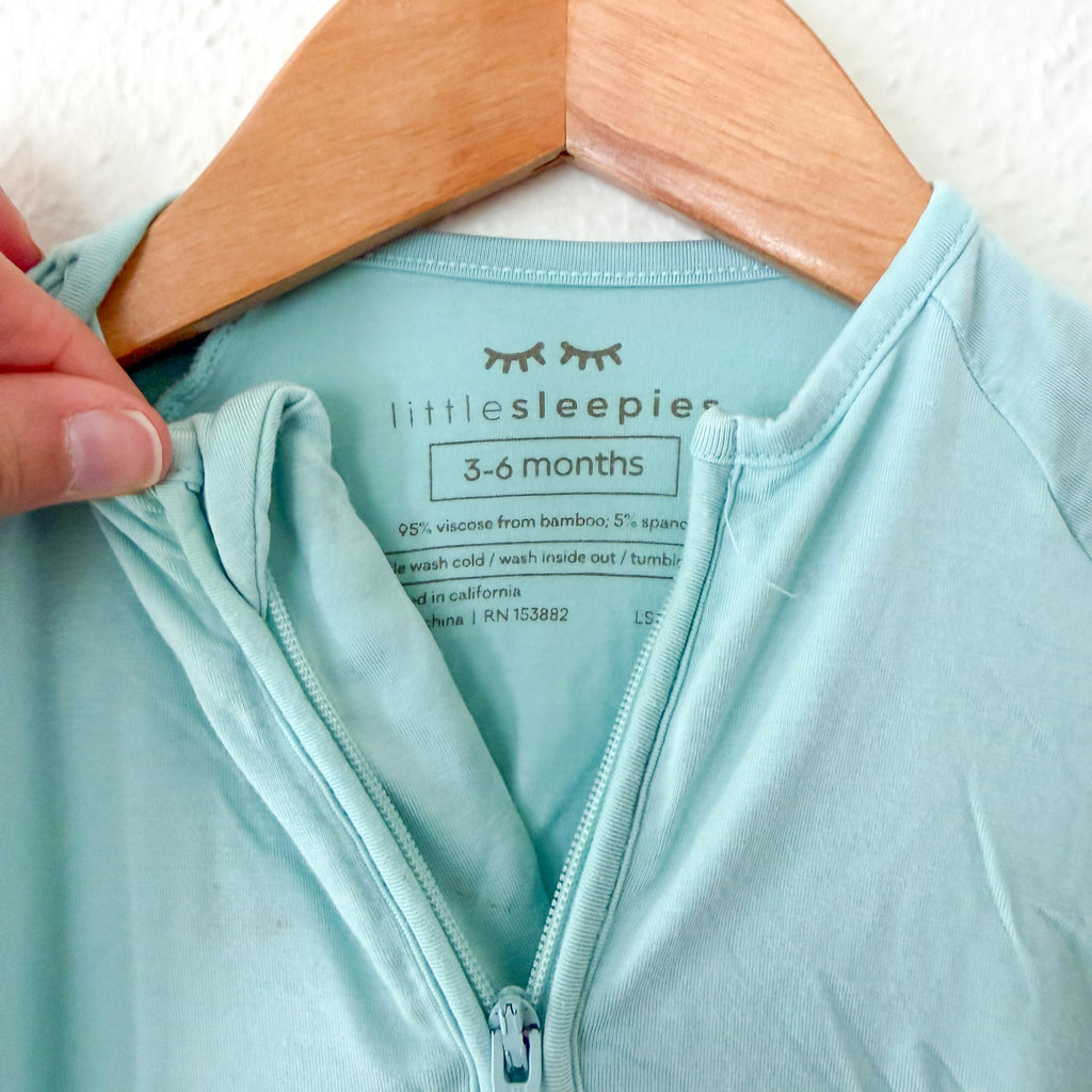 Little Sleepies Solid Aqua Blue Long Sleeve Fold Over Foot Sleeper | 3-6m