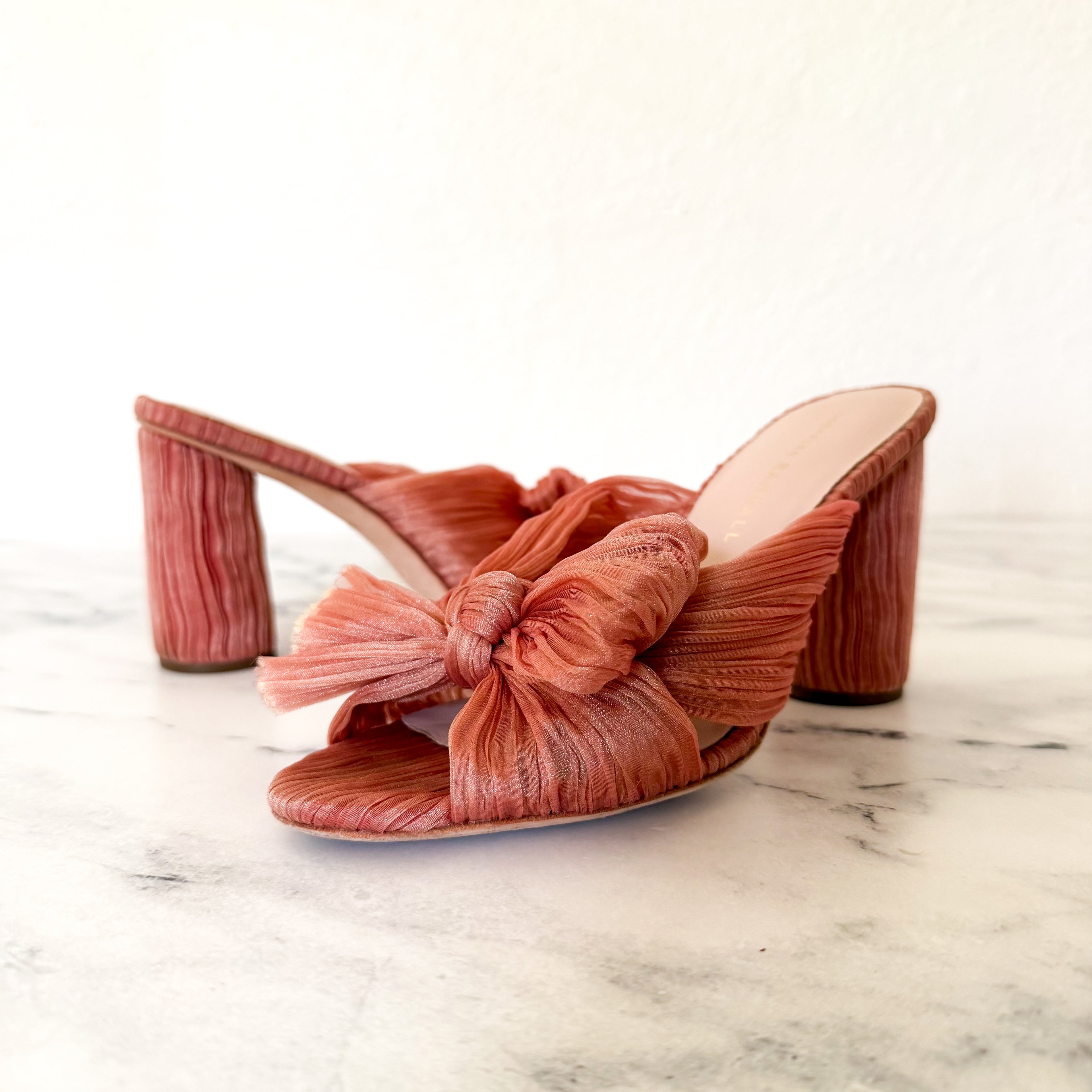 Loeffler Randall Pink Penny Pleated Organza Bow Block Heels | 6.5