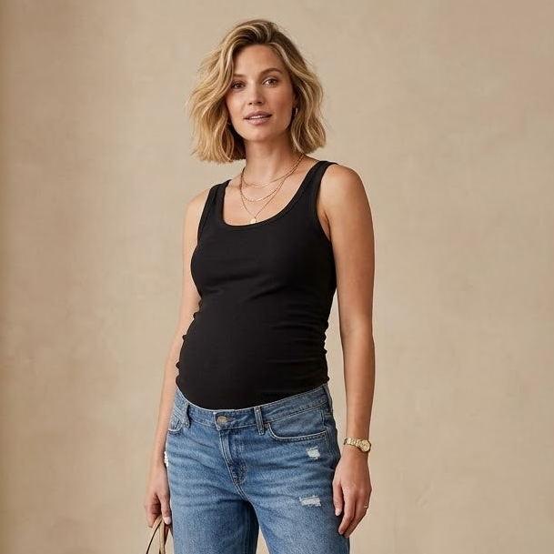 Old Navy Maternity First Layer Scoop-Neck Ribbed Tank Top in Black Jack | XS