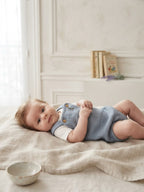 Little Planet Organic Ocean Blue Gauze Bubble Romper Overalls + Gerber White Bodysuit | 6-12m