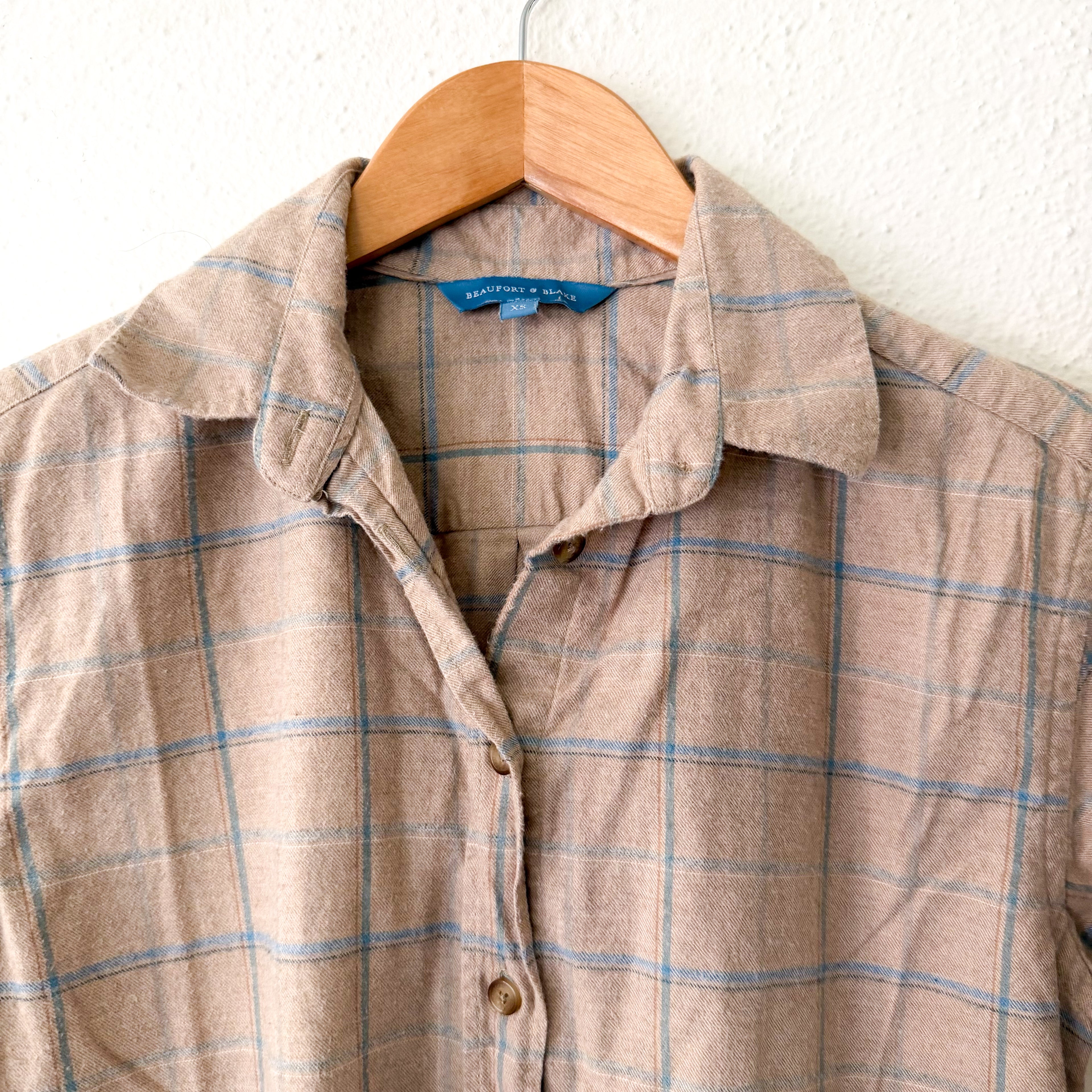 Beaufort & Blake Moreland Cashmere Blend Flannel Button Down Shirt in Tan Plaid | XS