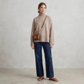 H&M Oversized Mock Neck Side Slit Turtleneck Sweater in Beige | S
