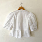 ASOS Design White Cotton Poplin Peplum Tie Puff Sleeve Shirt | XS