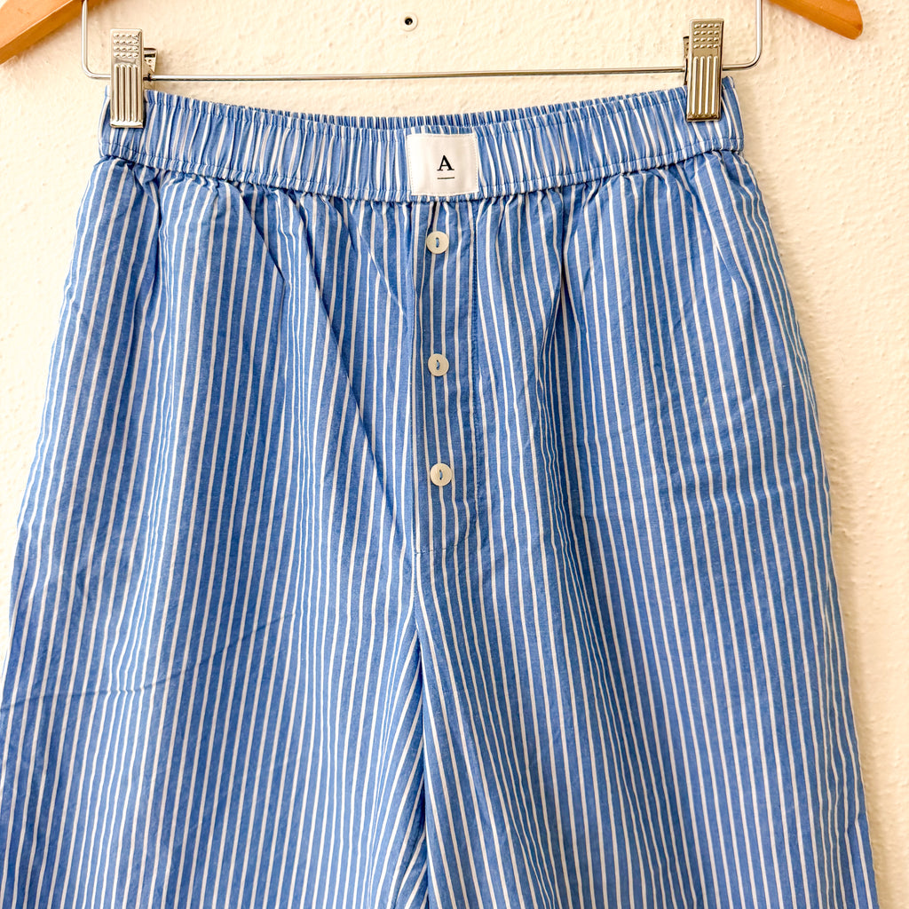 Anthropologie The Wren Wide Leg Pajama Boxer Pants in Blue & White Stripe | XS