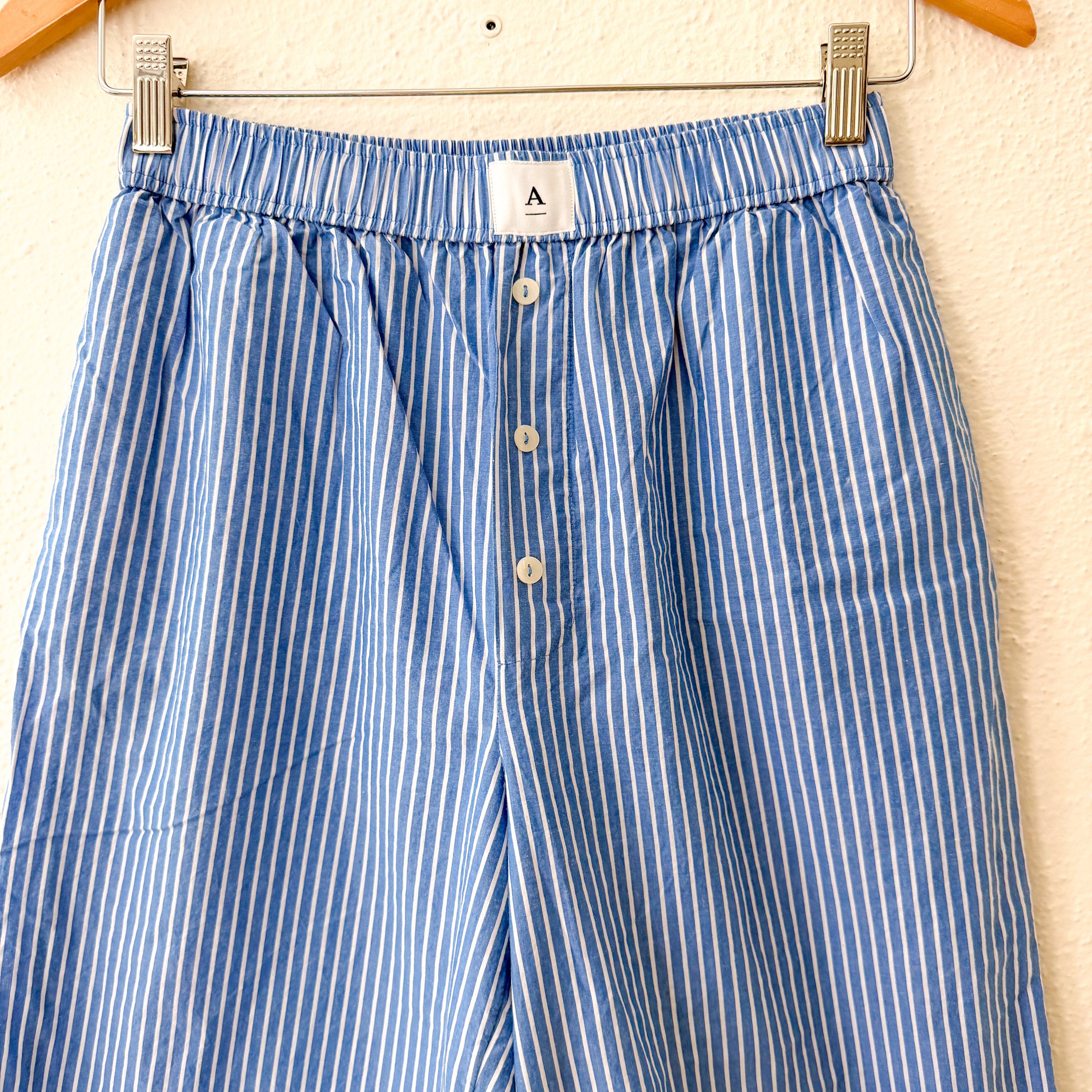 Anthropologie The Wren Wide Leg Pajama Boxer Pants in Blue & White Stripe | XS