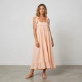 Free People Empire Waist Linen Blend Dress in Peach | XS