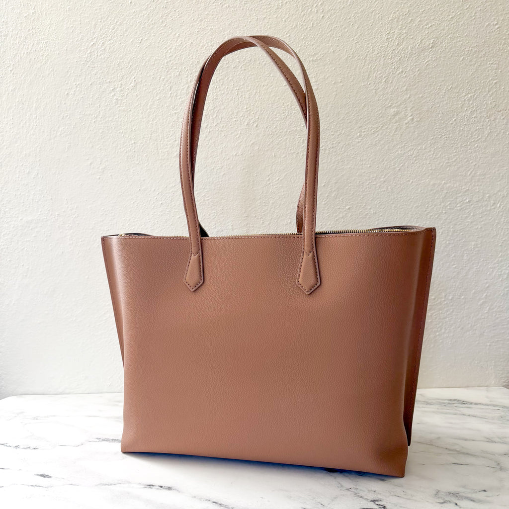 Quince Italian Leather Triple Compartment Shopper Tote in Cappuccino