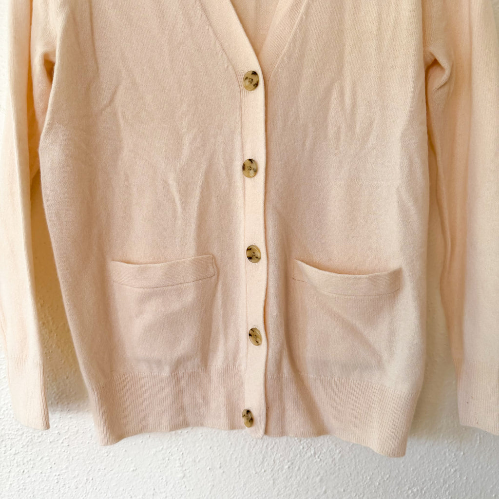 J.Crew 100% Cashmere V-Neck Relaxed Cardigan Sweater in Cream | XS