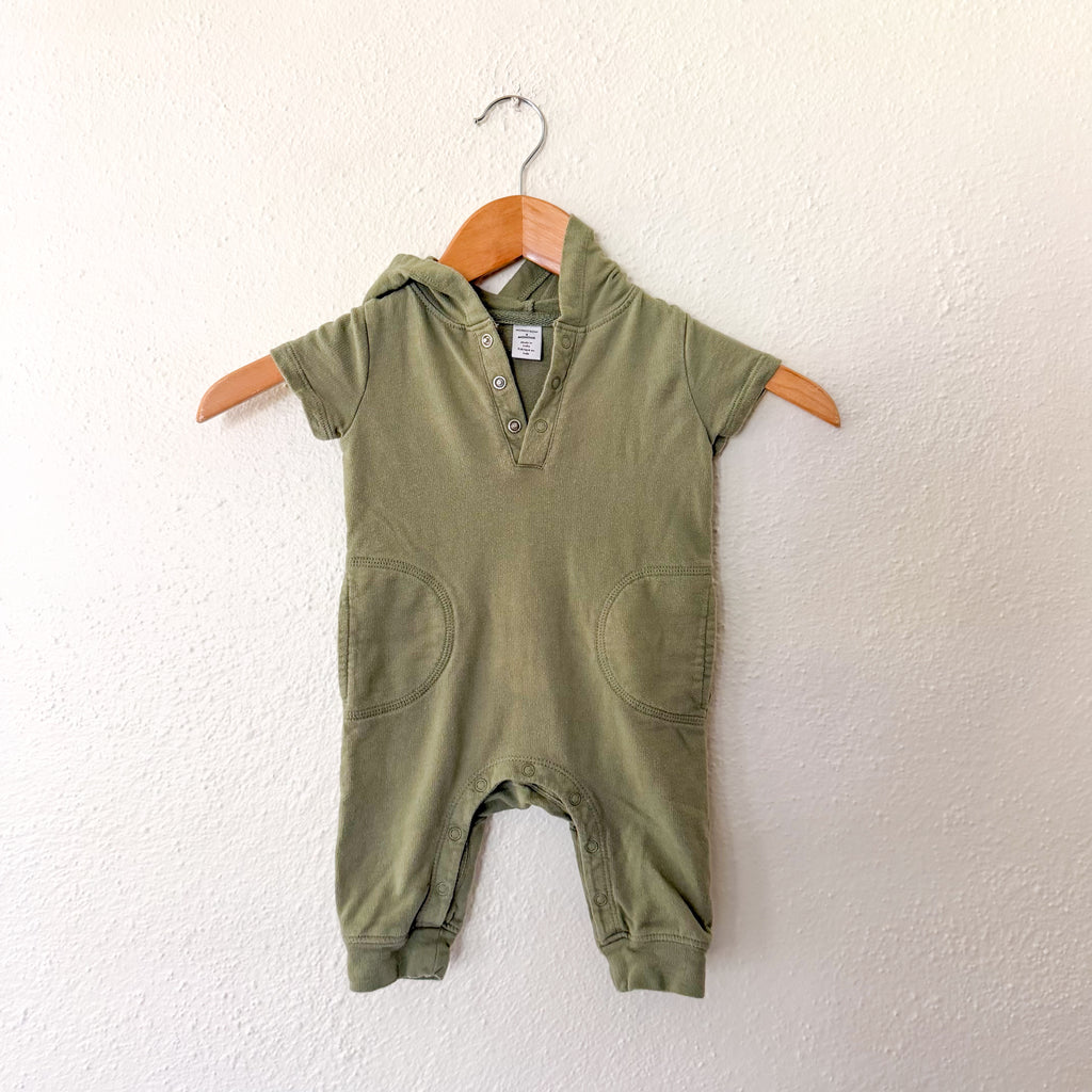 Nordstrom Organic Cotton Olive Green Hooded French Terry Jumpsuit | 0-3m