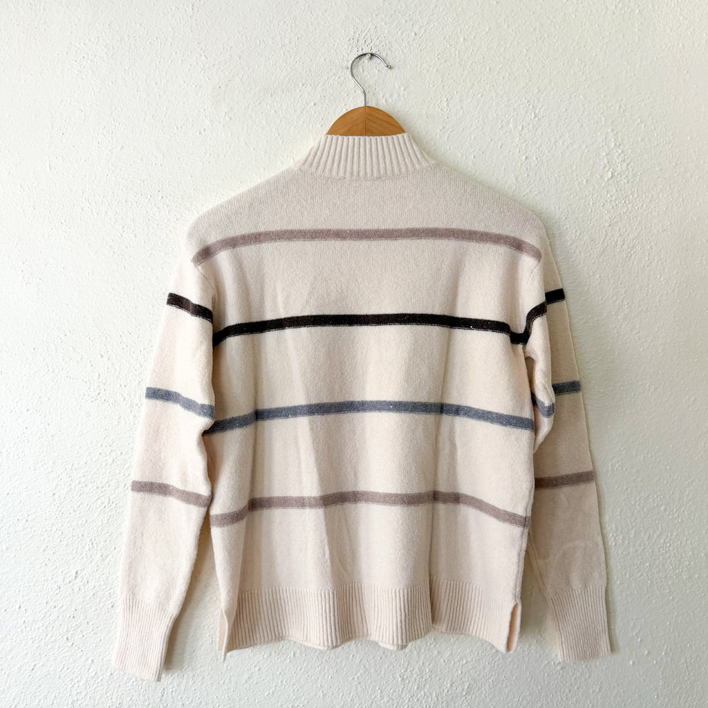 Chico's Sequined Stripe Pullover Sweater in English Cream | 00/XS