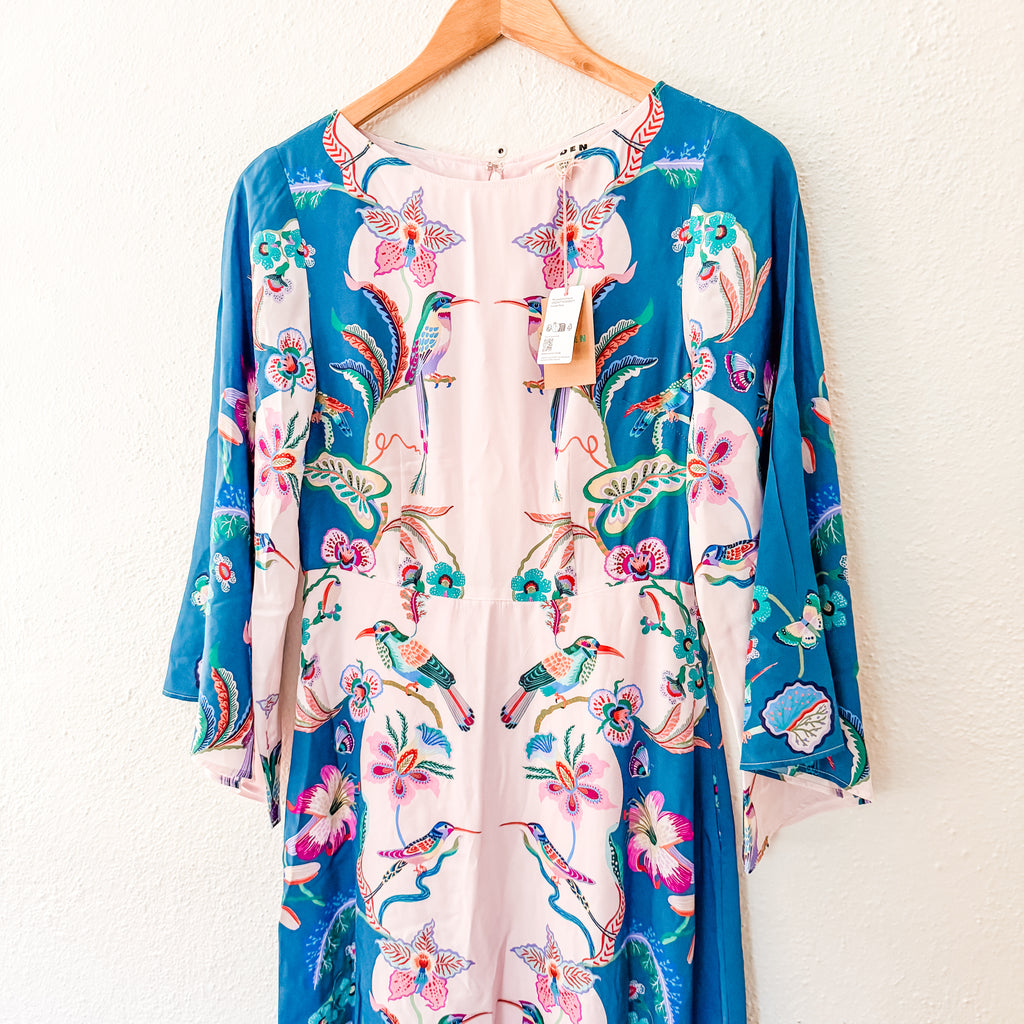 Boden 100% Silk Angel Sleeve Boatneck Midi/Maxi Dress in Orchid Canopy | 0R