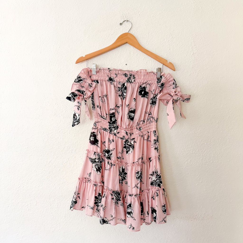 MISA Los Angeles Laiyin Pink Floral Off The Shoulder Mini Dress | XS