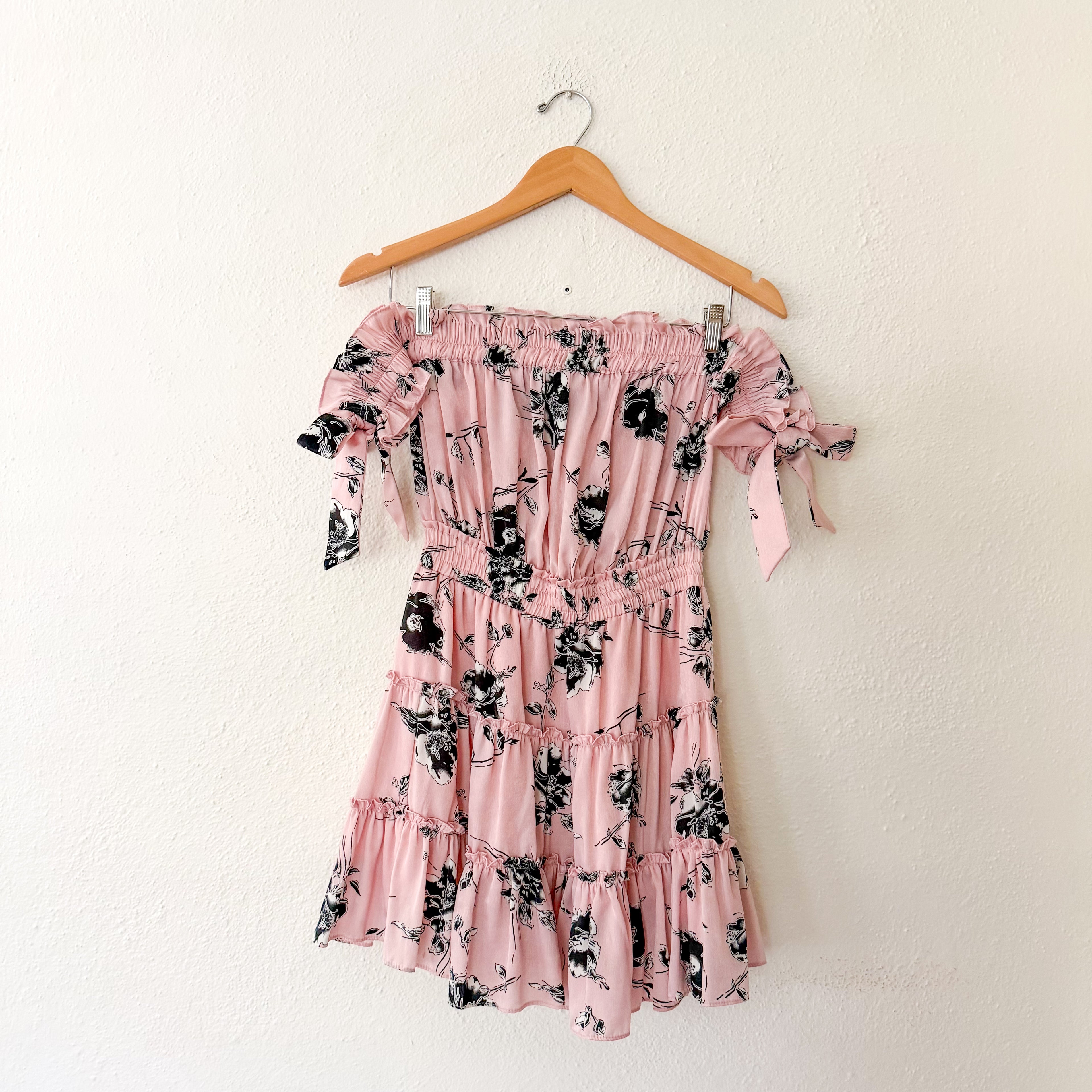 MISA Los Angeles Laiyin Pink Floral Off The Shoulder Mini Dress | XS
