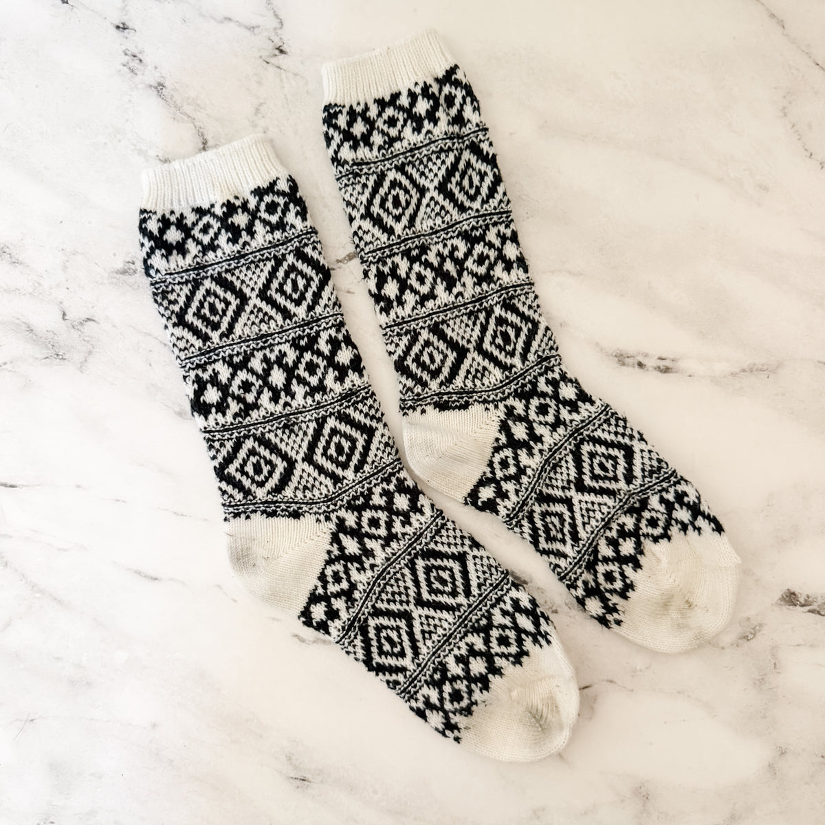 Unbranded Black White Fair Isle Cozy Crew Socks | OS