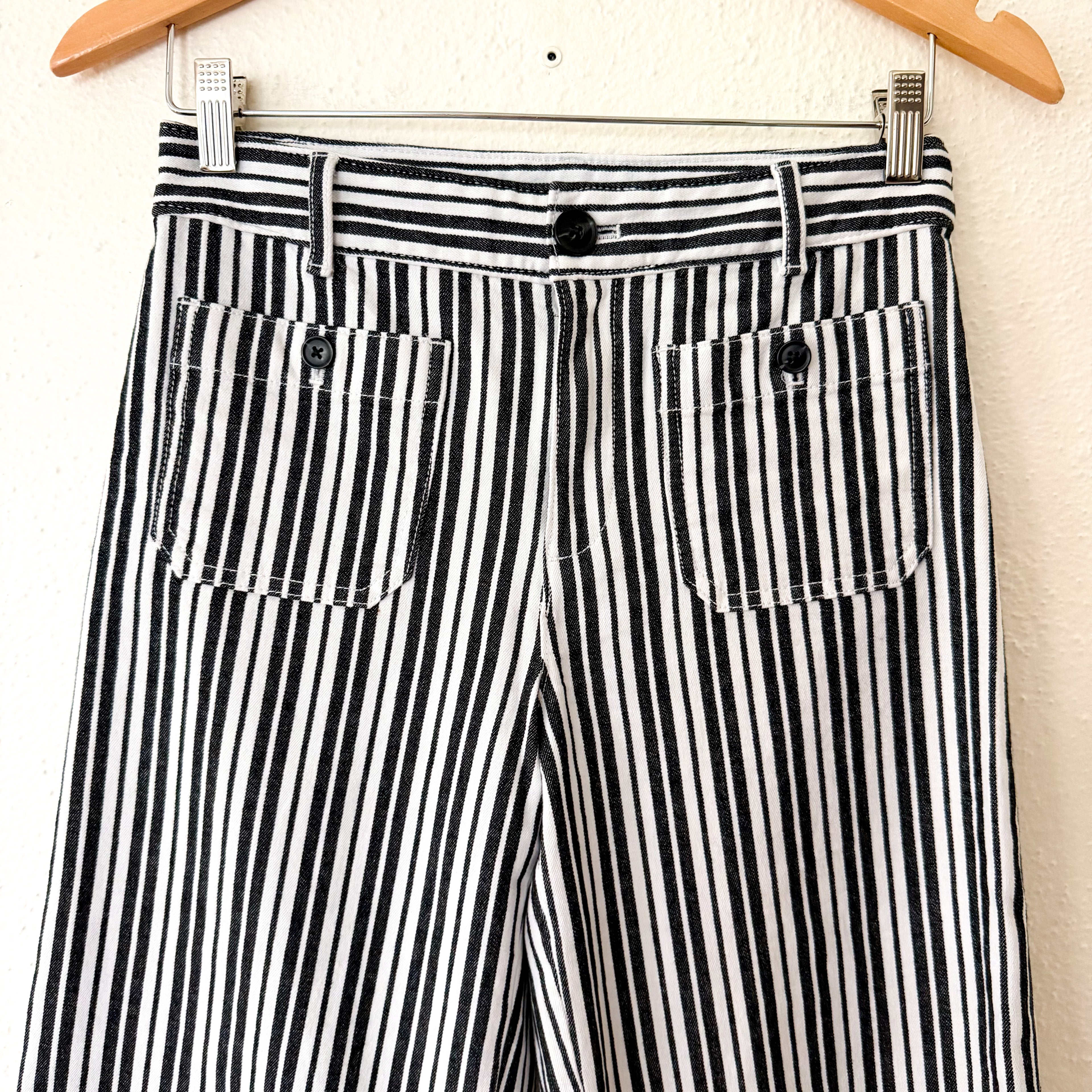 Loft The Palmer Wide Leg Pant in Black & White Stripe | 0
