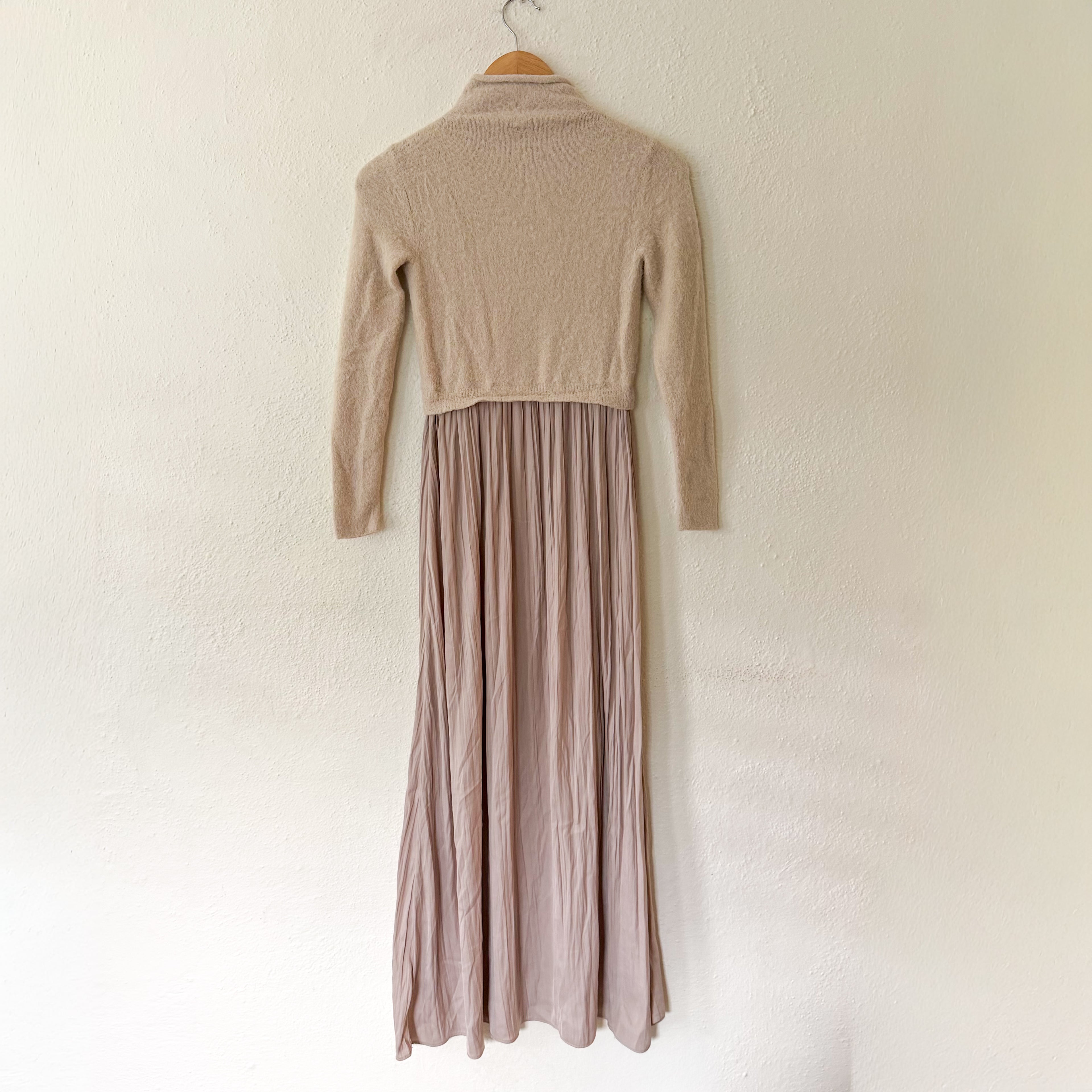 Anthropologie The Thea Twofer Eyelash Mockneck Sweater Dress Neutral Beige | XXS