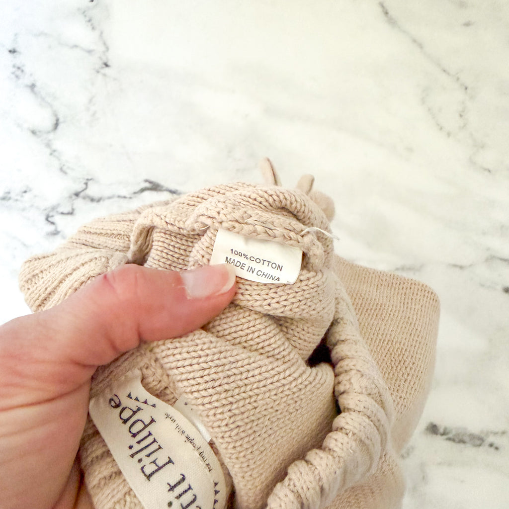 Petit Filippe Tan Knit Pom Pom Drawstring Pull On Pants | 6-9m