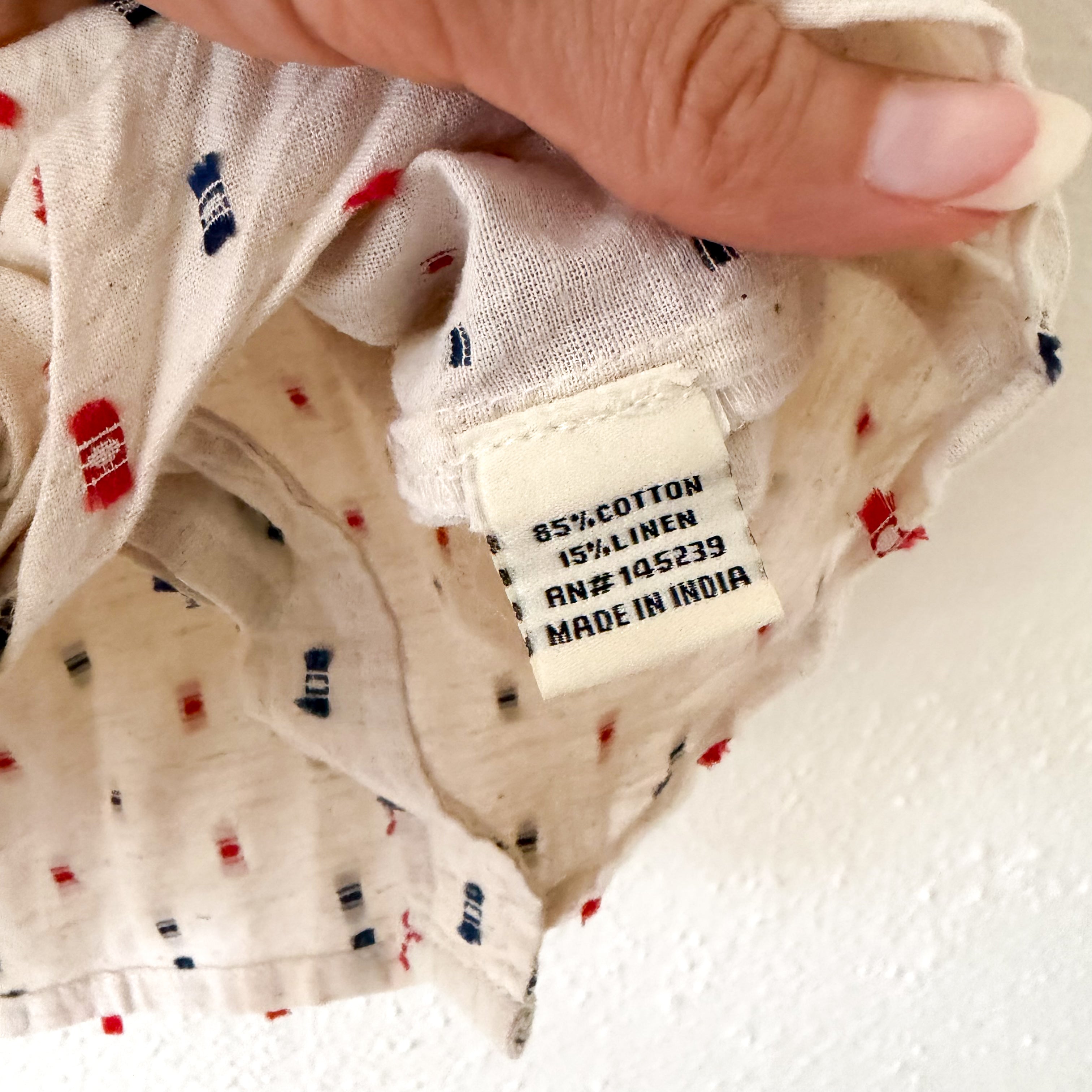 Sim & Sam Linen Blend Americana Red Blue Natural Button Down Shirt | S