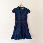 Alice + Olivia Diona Navy Blue Broderie Butterfly Lace Mini Dress | 0