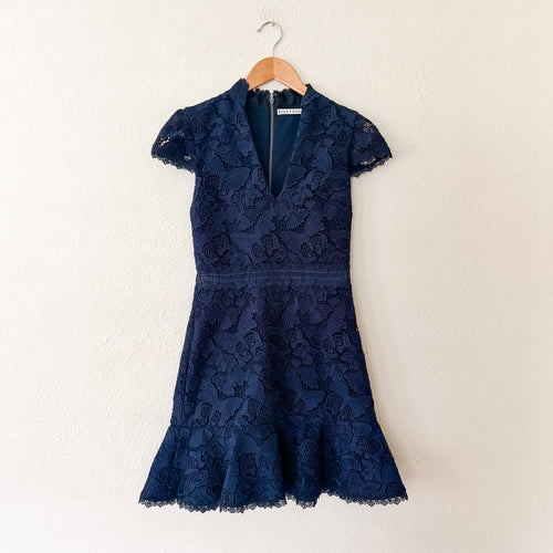 Alice + Olivia Diona Navy Blue Broderie Butterfly Lace Mini Dress | 0