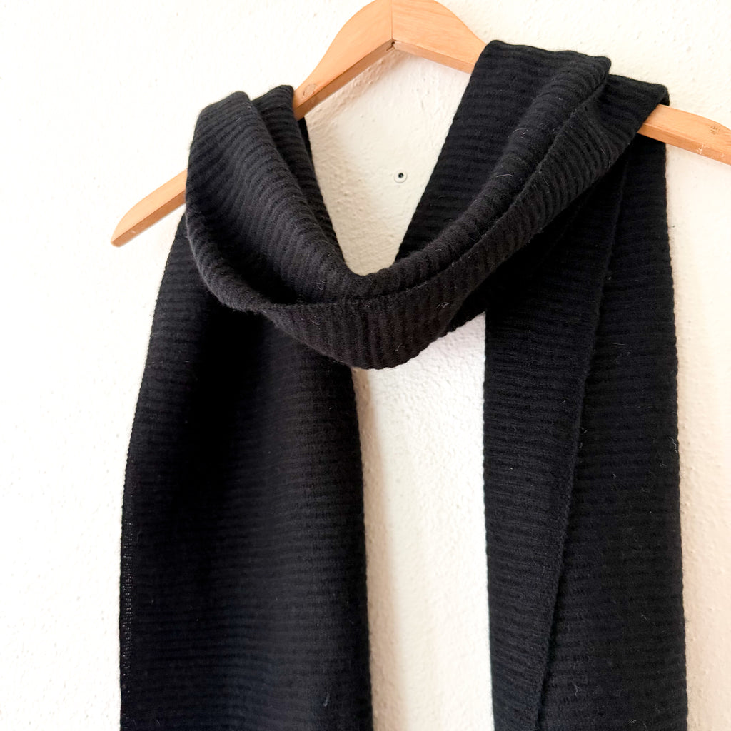 COS 100% Cashmere Black Ribbed Knit Shawl Scarf