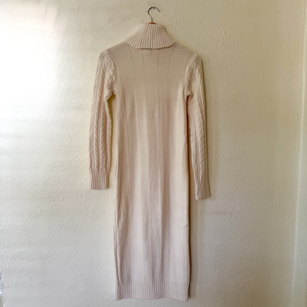 River Island Turtleneck Cable Knit Long Sleeve Midi Sweater Dress in Cream | S