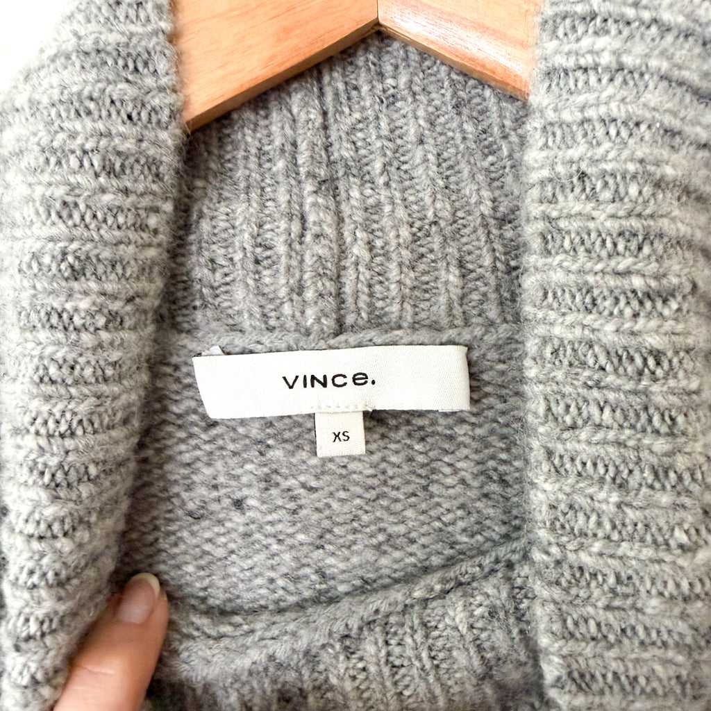 Vince 100% Cashmere Donegal Side Slit Turtleneck Sweater Heather Grey | XS