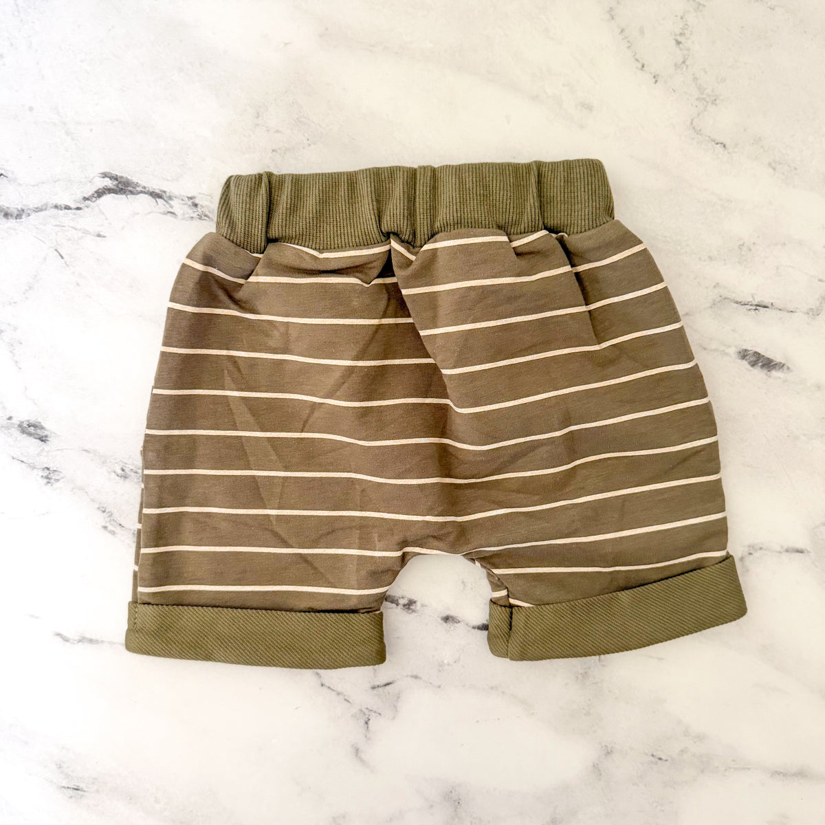 Unbranded Olive Green Cream Stripe Tank Top + Drawstring Shorts Matching Set | 6-12m