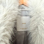 Mango MNG Detachable Faux Fur Collar Longline Wool-Blend Belted Coat in Ice Grey | XXS