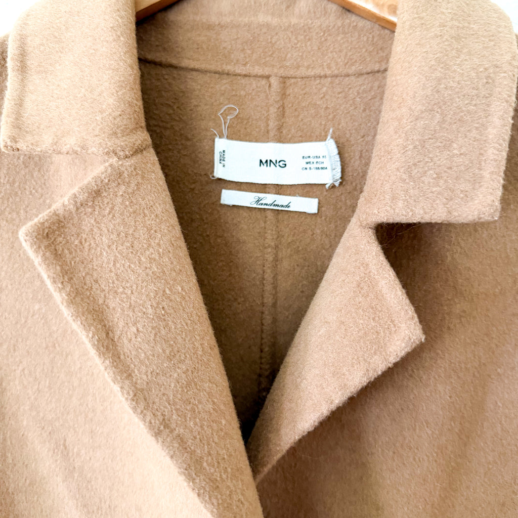 Mango MNG Handmade Wool Blend Belted Trench Coat in Camel | XS
