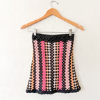NBD Revolve Crochet Pink & Black Strapless Tube Top | XS