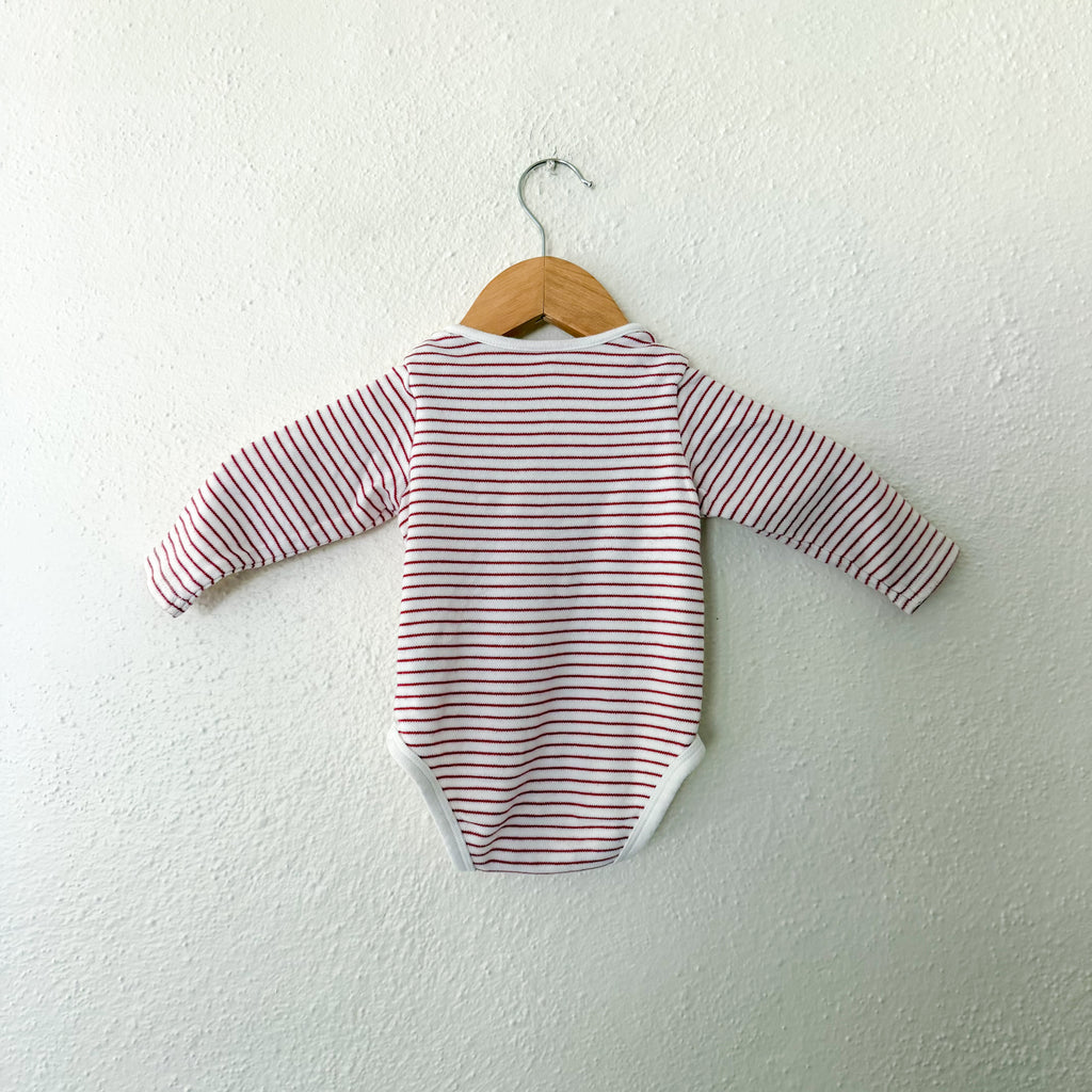 Mori Organic Cotton Red White Stripe Long Sleeve Bodysuit | 9-12m